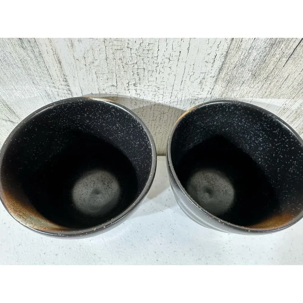 Japanese Ceramic Tea Cups Yunomi Set Two Pair Coffee Brown Beige‎ Mug Vintage